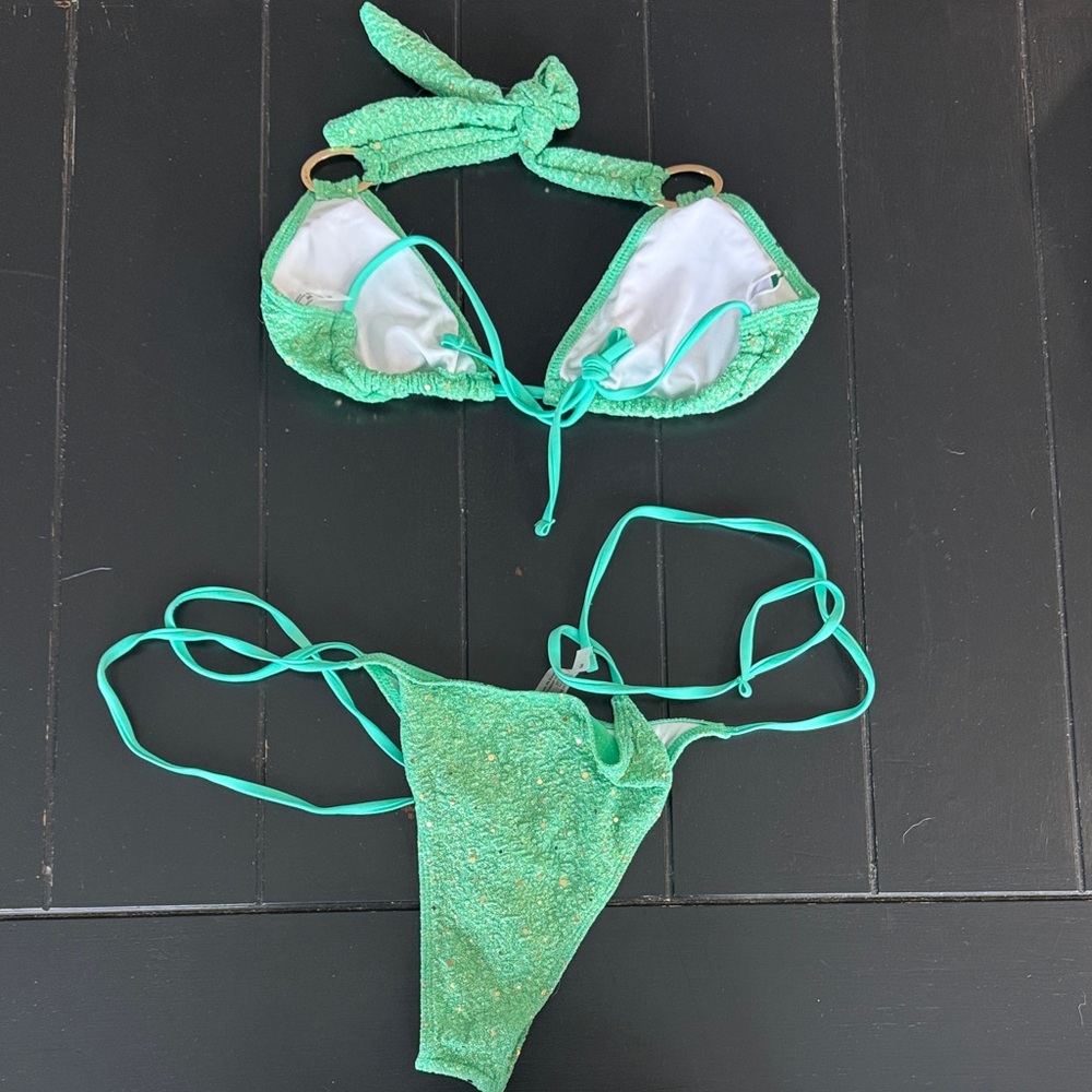 SHEIN Mint Green Sequin Triangle Bikini - Picture 3 of 3